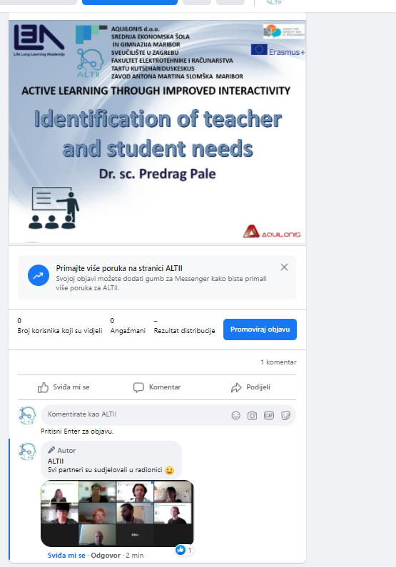 Pročitajte više o članku Facebook objava o ALTII radionici “Identifikacija potreba učitelja i studenata”