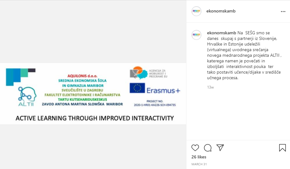 Pročitajte više o članku SEŠG – instagram objava o ALTII kickoff sastanku